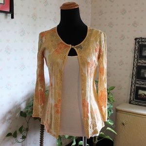 Sigrid Olsen Sheer Beaded Cardigan, Yellow/Orange Floral, XS
